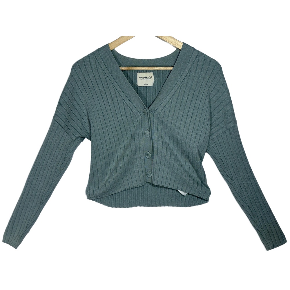 Abercrombie & Fitch Soft AF Blue Knit Long Sleeve V-Neck Cardigan Sweater Size S